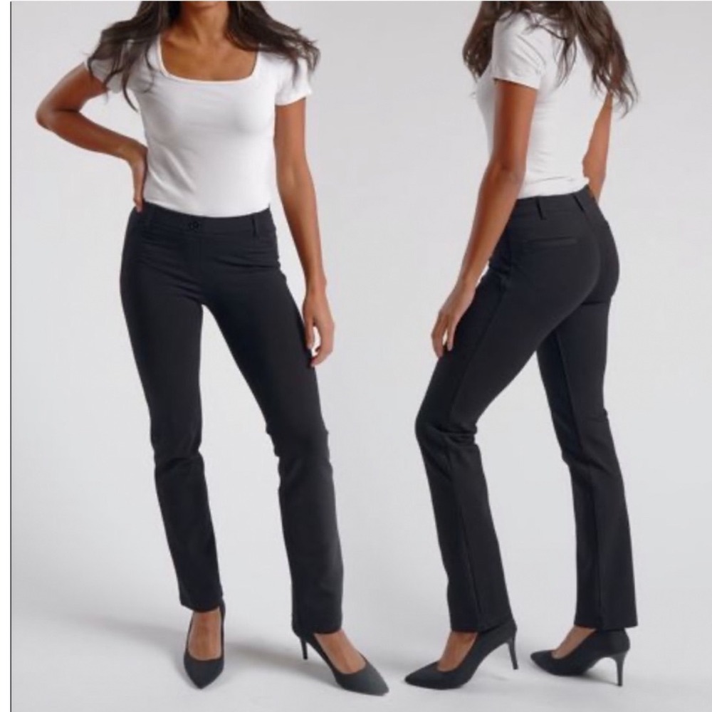 Betabrand Dress Pant Yoga Pants Womens XL Long Black Straight Leg Stretch Cuffed